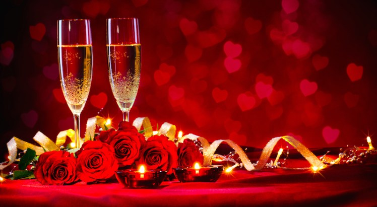 Heart and Candle Light Valentine's Day Proposal with Champagne, Chocolate and Roses