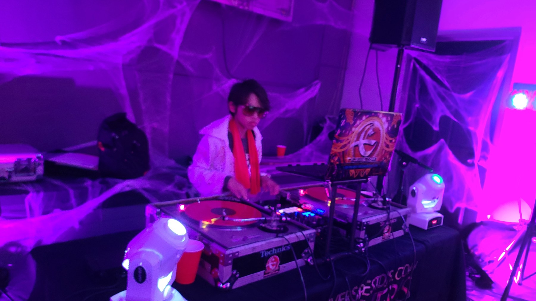 DJ Emerson of Denver's Best DJs at age 10 Deejaying for Colorado Krav Maga Halloween Party Dressed in His Elvis Presley Costume