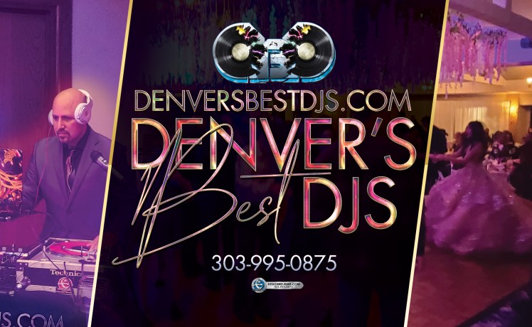 Denver's Best DJs provides excellent DJ services for Aurora, Parker,  Denver, Arvada, Westminster, Centennial, and all of Colorado. Denver's Best DJ logo and Banner Design with DJ emir Deejaying an Engagement Party and a Quinceañera for Jaylee 
